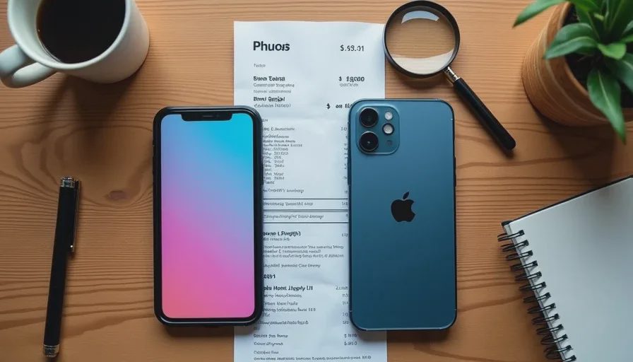 Two smartphones compared on a receipt, illustrating how to tell if a gadget is overpriced
