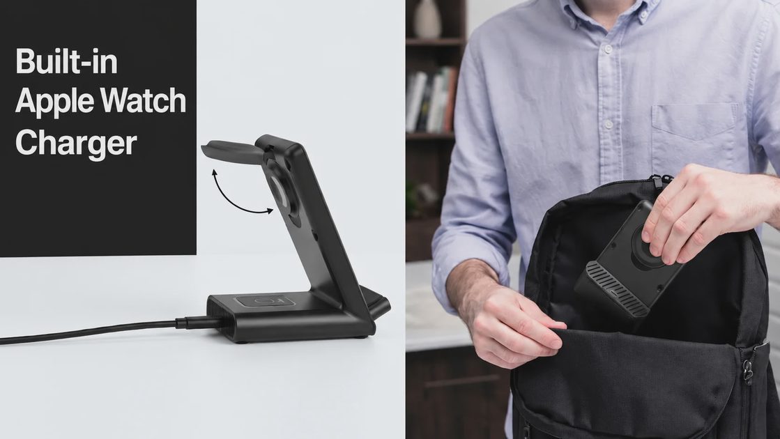 magnetic wireless charger folded flat for travel in 3 in 1 wireless charging station